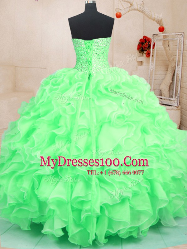 Sweetheart Sleeveless Organza Quinceanera Dresses Beading and Ruffles Lace Up