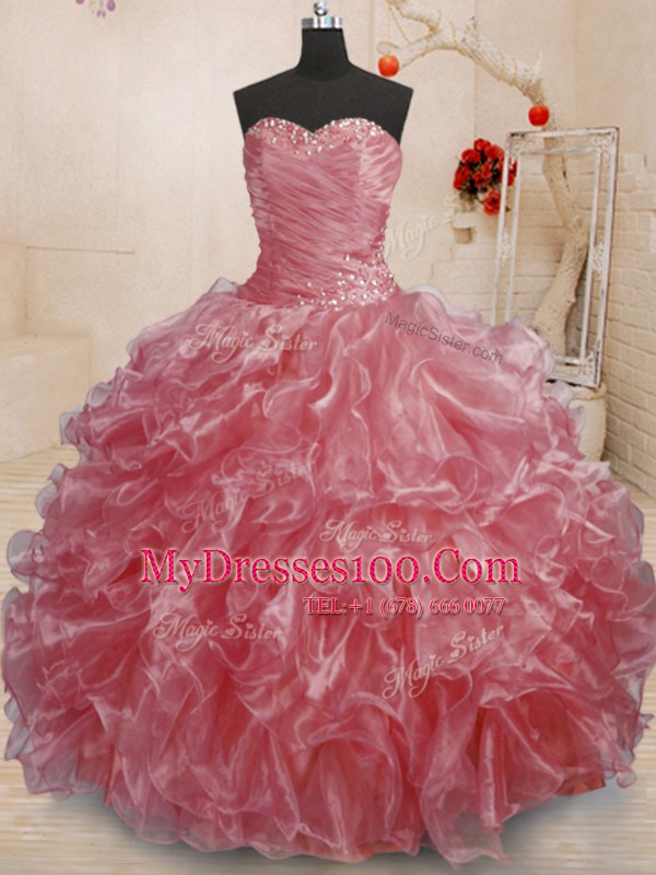 Sweetheart Sleeveless Organza Sweet 16 Dresses Beading and Ruffles Lace Up
