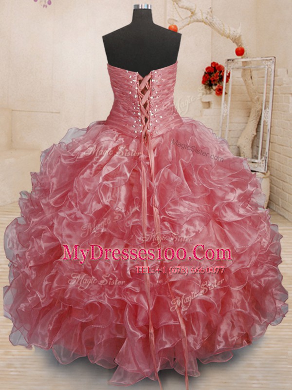 Sweetheart Sleeveless Organza Sweet 16 Dresses Beading and Ruffles Lace Up