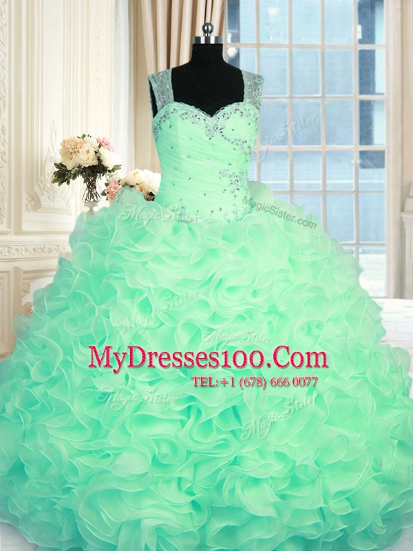 Elegant Organza Sleeveless Floor Length Sweet 16 Quinceanera Dress and Beading and Ruffles