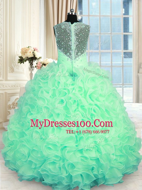 Elegant Organza Sleeveless Floor Length Sweet 16 Quinceanera Dress and Beading and Ruffles