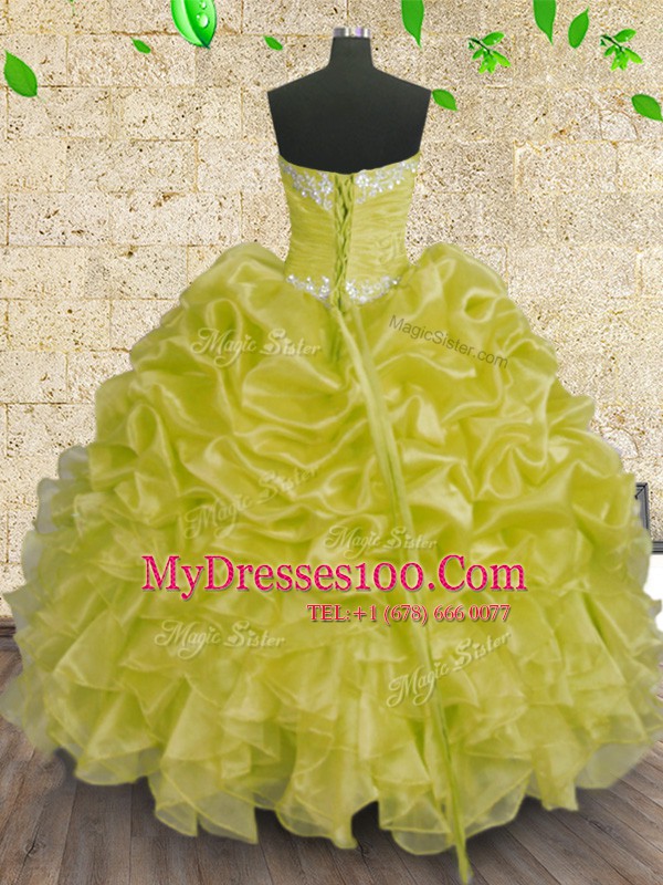 Best Selling Floor Length Green Quinceanera Dresses Organza Sleeveless Beading and Appliques and Ruffles and Ruching