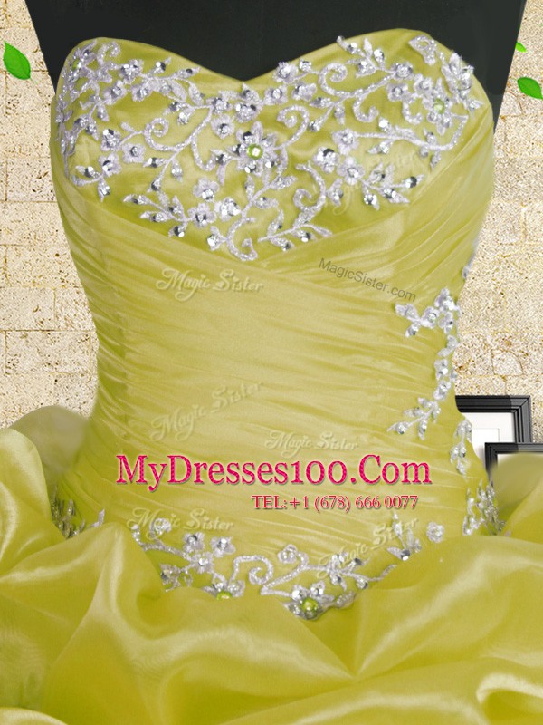 Best Selling Floor Length Green Quinceanera Dresses Organza Sleeveless Beading and Appliques and Ruffles and Ruching