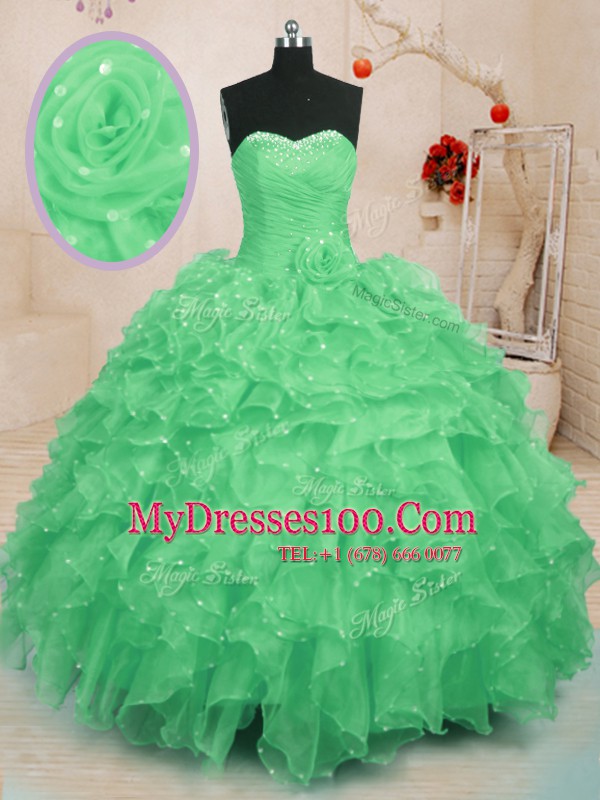 Floor Length Green Quinceanera Gown Sweetheart Sleeveless Lace Up