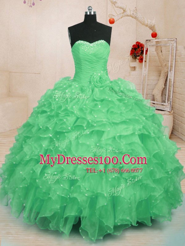 Floor Length Green Quinceanera Gown Sweetheart Sleeveless Lace Up