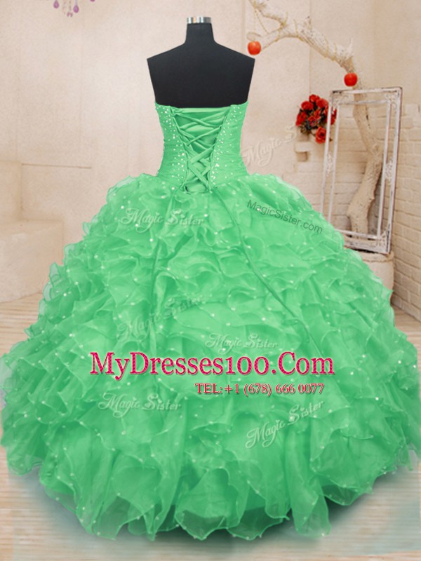Floor Length Green Quinceanera Gown Sweetheart Sleeveless Lace Up