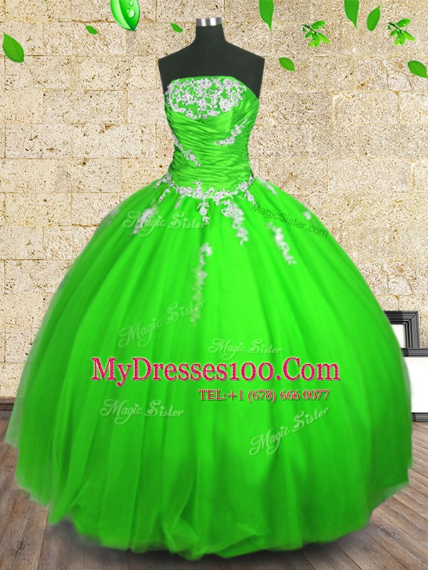 Ball Gowns 15 Quinceanera Dress Strapless Tulle Sleeveless Floor Length Lace Up