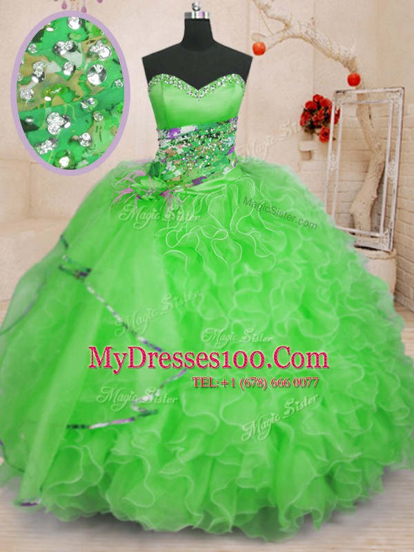 Sweetheart Neckline Beading and Ruffles 15th Birthday Dress Sleeveless Lace Up