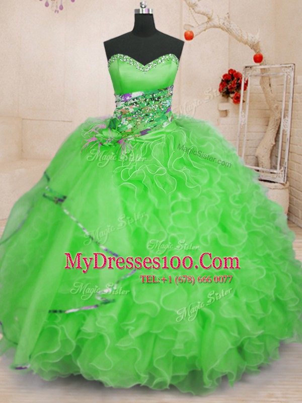 Sweetheart Neckline Beading and Ruffles 15th Birthday Dress Sleeveless Lace Up