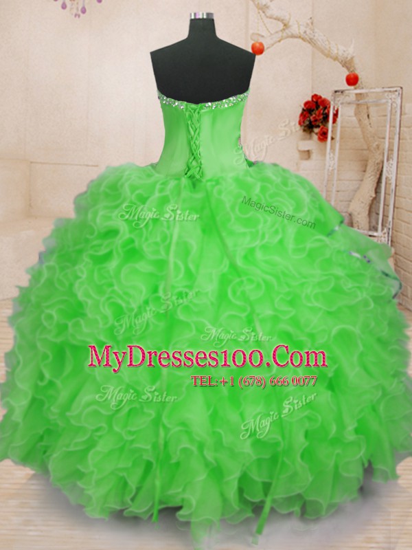 Sweetheart Neckline Beading and Ruffles 15th Birthday Dress Sleeveless Lace Up