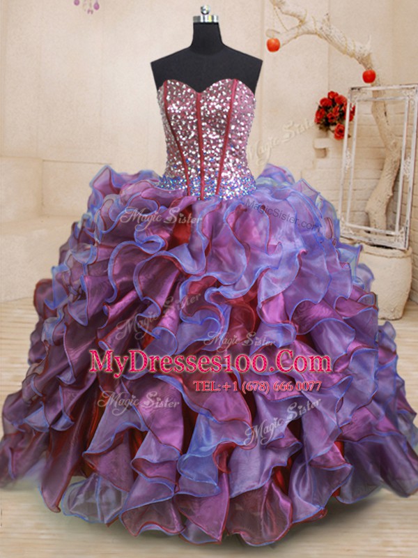 Sleeveless Lace Up Floor Length Beading and Ruffles Quinceanera Gowns