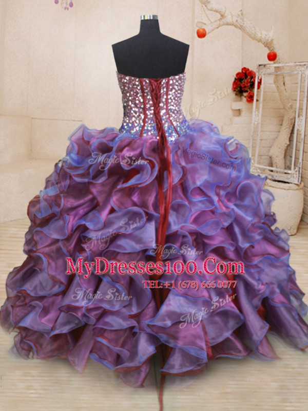 Sleeveless Lace Up Floor Length Beading and Ruffles Quinceanera Gowns