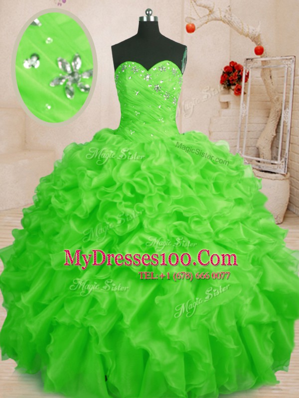 Organza Sleeveless Floor Length Quinceanera Dresses and Beading and Ruffles