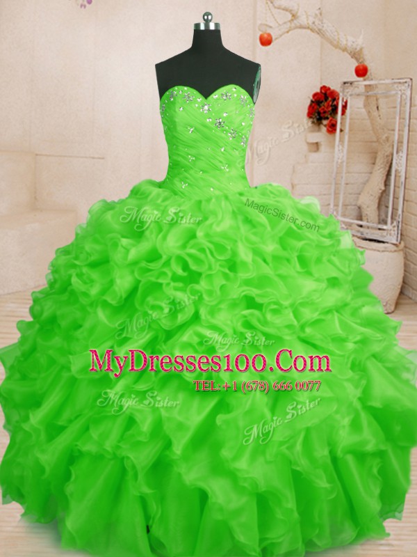 Organza Sleeveless Floor Length Quinceanera Dresses and Beading and Ruffles