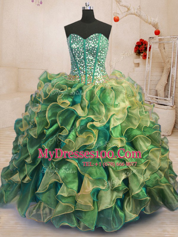 Sophisticated Multi-color Sleeveless Beading and Ruffles Floor Length Quince Ball Gowns