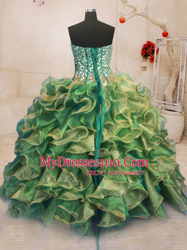 Sophisticated Multi-color Sleeveless Beading and Ruffles Floor Length Quince Ball Gowns