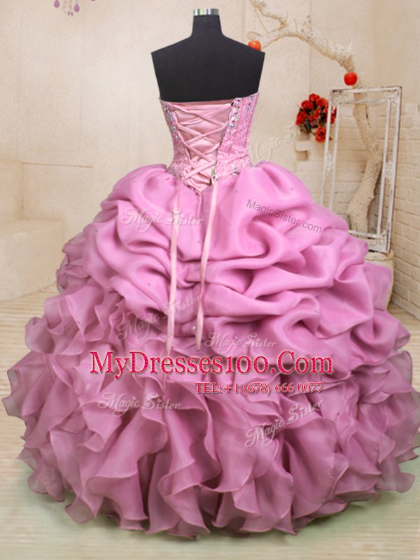 Fashion Pick Ups Ball Gowns Quinceanera Dresses Baby Pink Sweetheart Organza Sleeveless Floor Length Lace Up