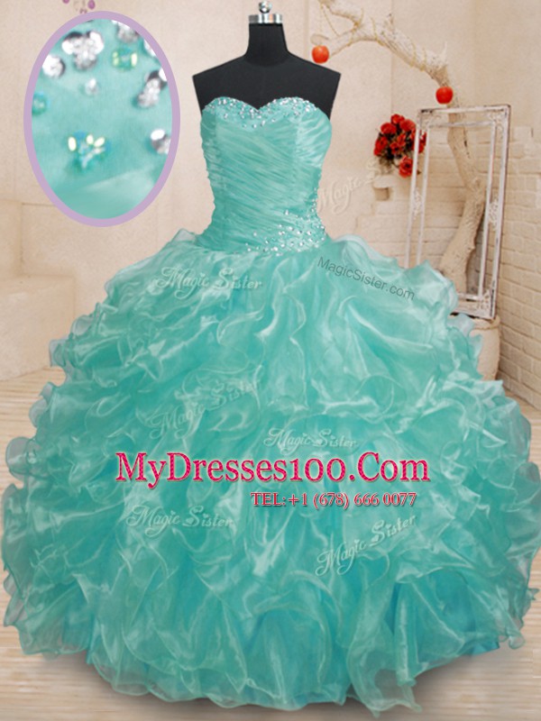Floor Length Teal Vestidos de Quinceanera Sweetheart Sleeveless Lace Up
