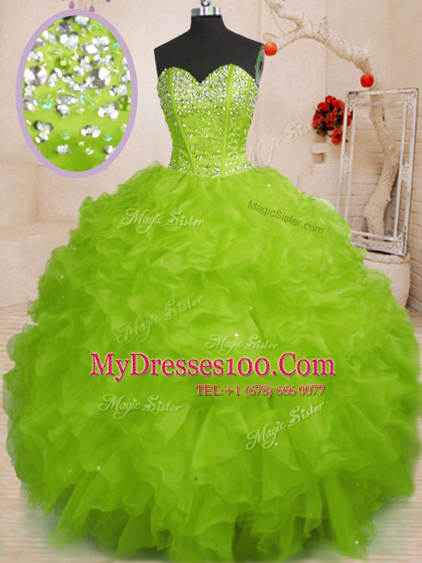 Ball Gowns Organza Sweetheart Sleeveless Beading and Ruffles Floor Length Lace Up Quinceanera Gowns