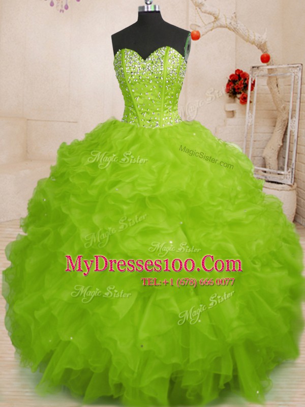Ball Gowns Organza Sweetheart Sleeveless Beading and Ruffles Floor Length Lace Up Quinceanera Gowns