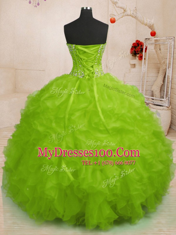 Ball Gowns Organza Sweetheart Sleeveless Beading and Ruffles Floor Length Lace Up Quinceanera Gowns