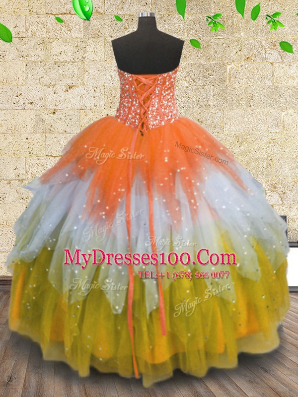 Attractive Multi-color Lace Up Sweetheart Beading and Ruffles and Sequins Ball Gown Prom Dress Tulle Sleeveless