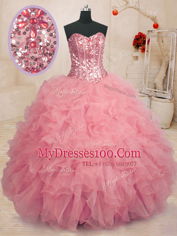 Organza Sleeveless Floor Length Quinceanera Gowns and Beading and Ruffles