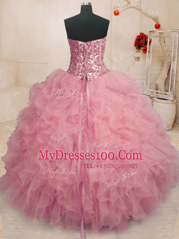 Organza Sleeveless Floor Length Quinceanera Gowns and Beading and Ruffles