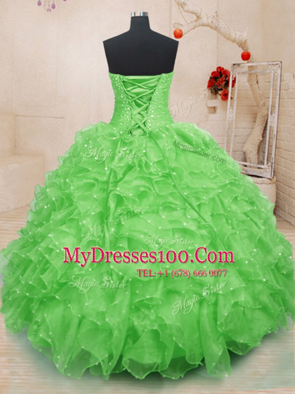 Inexpensive Sleeveless Beading and Ruffles and Hand Made Flower Lace Up 15th Birthday Dress