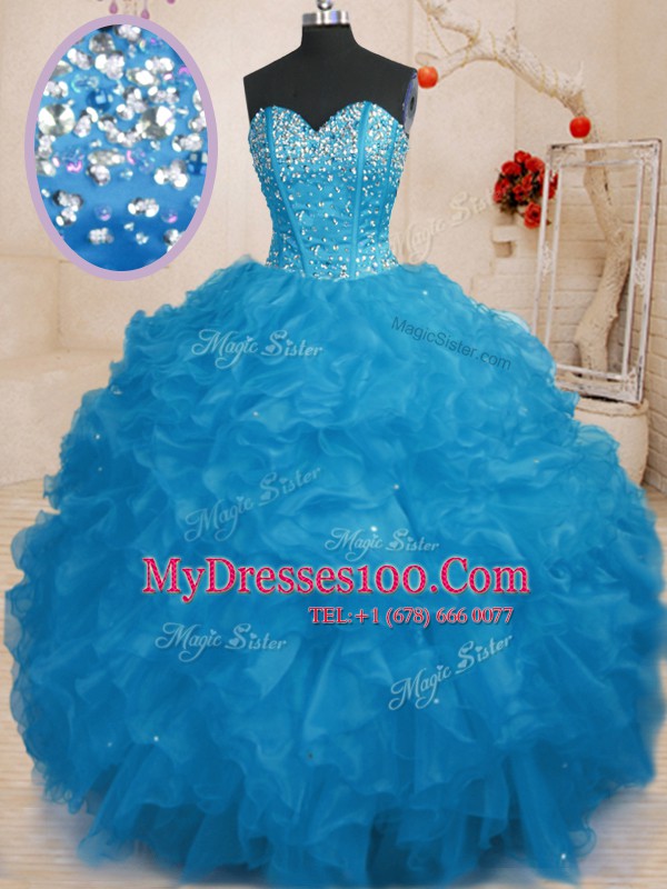 Floor Length Ball Gowns Sleeveless Blue Vestidos de Quinceanera Lace Up