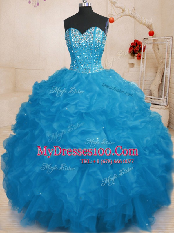 Floor Length Ball Gowns Sleeveless Blue Vestidos de Quinceanera Lace Up