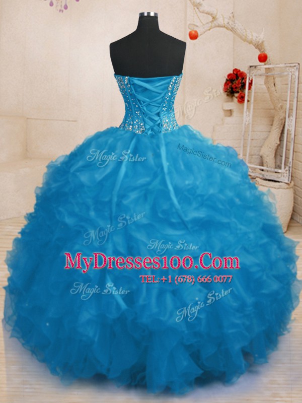 Floor Length Ball Gowns Sleeveless Blue Vestidos de Quinceanera Lace Up