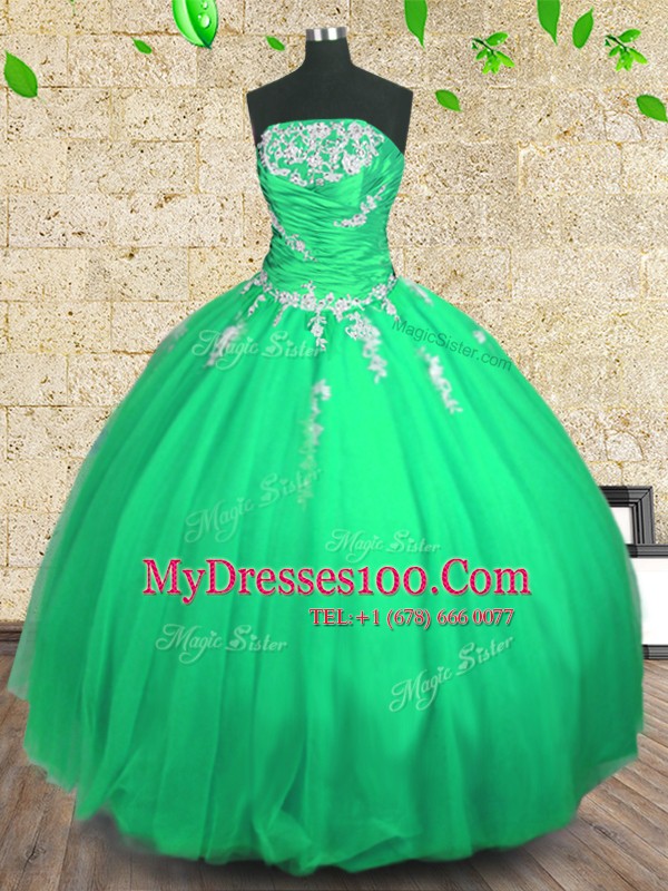 Floor Length Ball Gowns Sleeveless Green Sweet 16 Dresses Lace Up