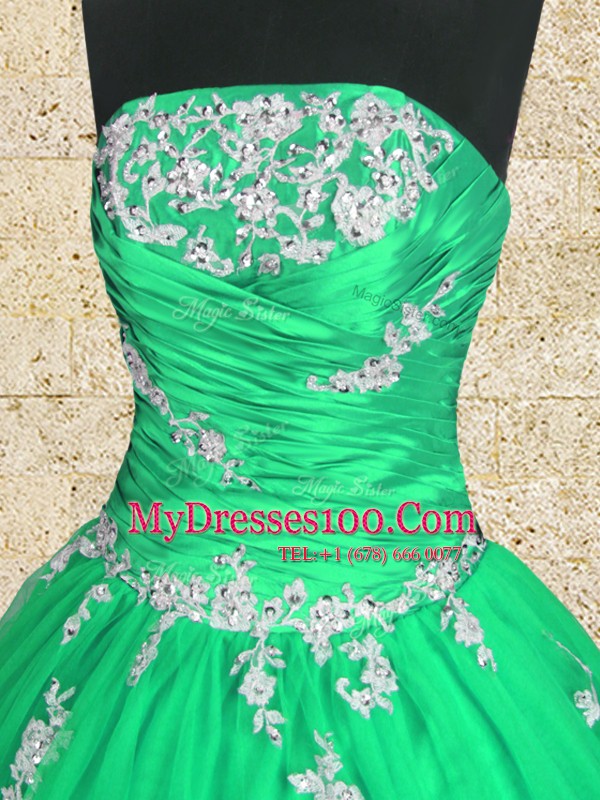 Floor Length Ball Gowns Sleeveless Green Sweet 16 Dresses Lace Up