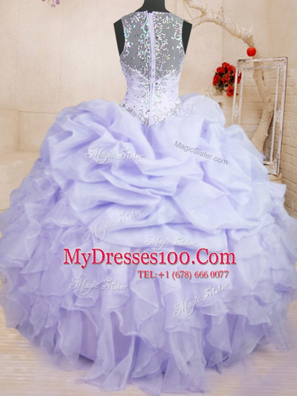 Lavender Sleeveless Beading and Ruffles and Pick Ups Floor Length Quinceanera Gowns