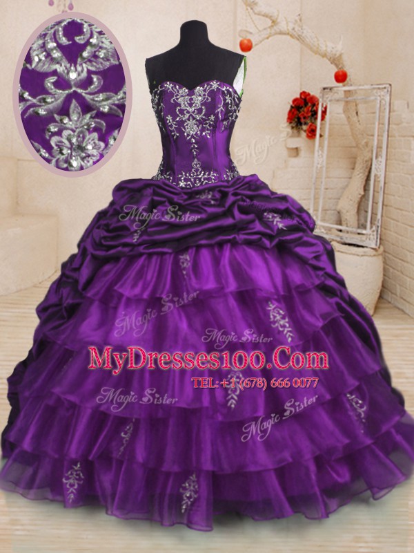 Free and Easy Sleeveless Sweep Train Beading and Appliques and Ruffled Layers and Pick Ups Lace Up Quinceanera Dress