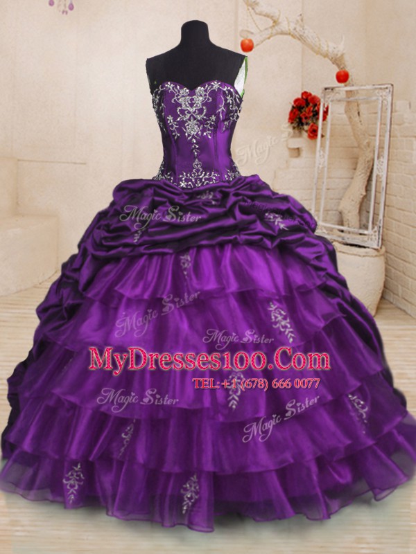 Free and Easy Sleeveless Sweep Train Beading and Appliques and Ruffled Layers and Pick Ups Lace Up Quinceanera Dress