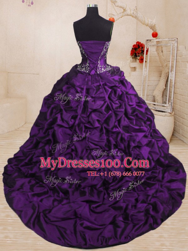 Free and Easy Sleeveless Sweep Train Beading and Appliques and Ruffled Layers and Pick Ups Lace Up Quinceanera Dress