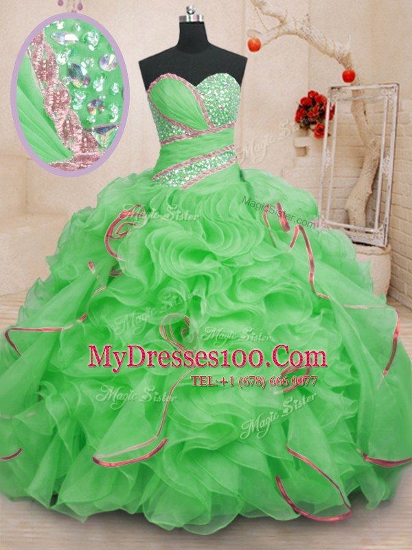 Sleeveless Organza With Brush Train Lace Up Sweet 16 Quinceanera Dress in with Beading and Ruffles