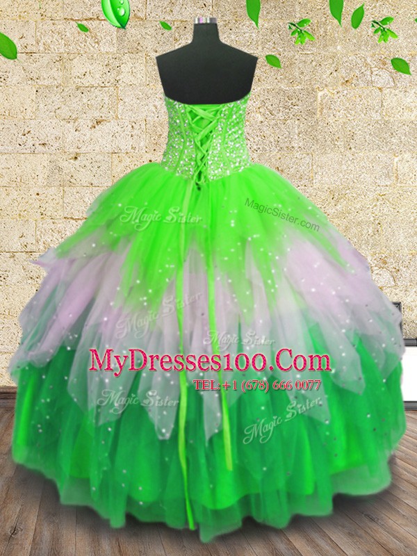 Excellent Sequins Floor Length Ball Gowns Sleeveless Multi-color Quince Ball Gowns Lace Up