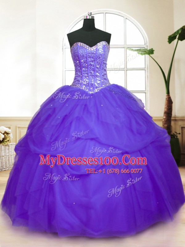 Wonderful Purple Sweetheart Neckline Sequins and Pick Ups Quinceanera Gown Sleeveless Lace Up