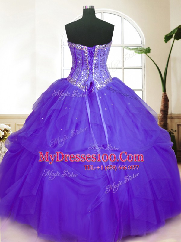 Wonderful Purple Sweetheart Neckline Sequins and Pick Ups Quinceanera Gown Sleeveless Lace Up