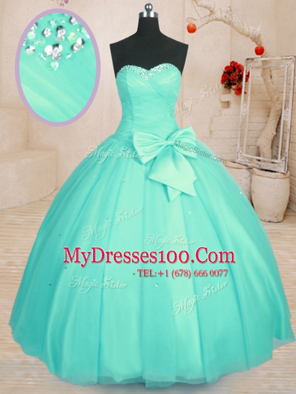 Sleeveless Lace Up Floor Length Beading and Bowknot 15 Quinceanera Dress