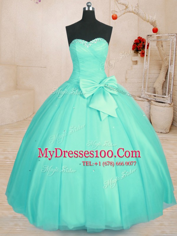 Sleeveless Lace Up Floor Length Beading and Bowknot 15 Quinceanera Dress