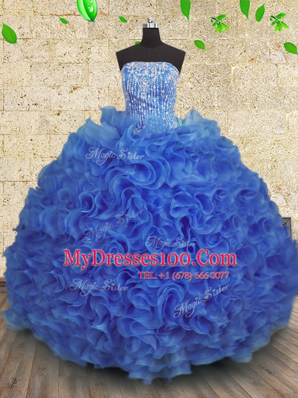 Floor Length Lace Up Sweet 16 Quinceanera Dress Royal Blue for Military Ball and Sweet 16 and Quinceanera with Beading and Ruffles