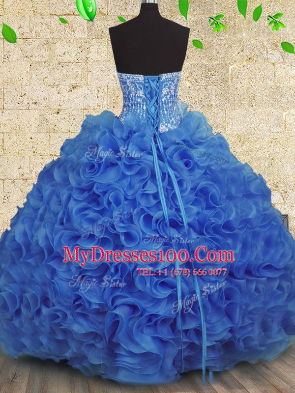 Floor Length Lace Up Sweet 16 Quinceanera Dress Royal Blue for Military Ball and Sweet 16 and Quinceanera with Beading and Ruffles