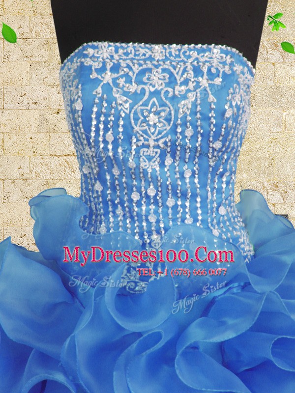 Floor Length Lace Up Sweet 16 Quinceanera Dress Royal Blue for Military Ball and Sweet 16 and Quinceanera with Beading and Ruffles