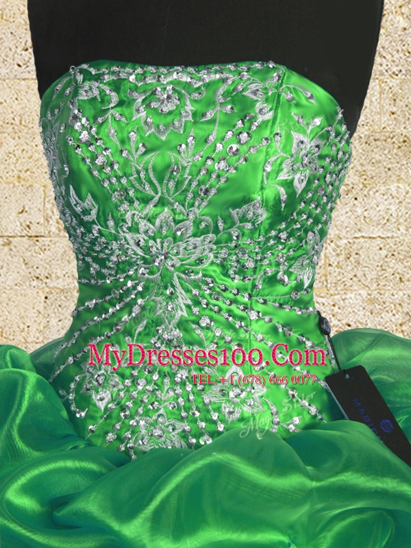 Comfortable Floor Length Lace Up Quinceanera Dresses Green for Military Ball and Sweet 16 and Quinceanera with Beading and Embroidery