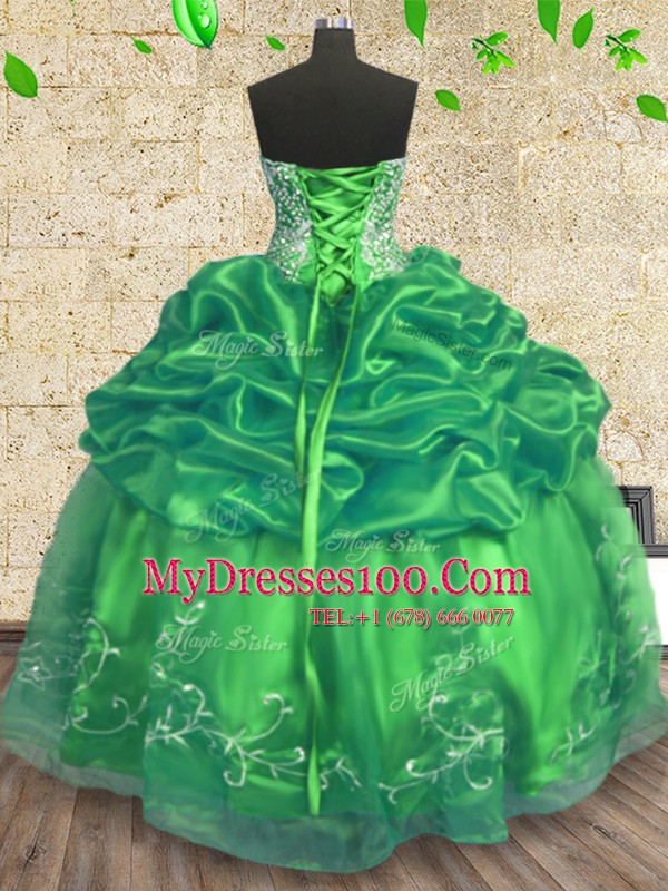 Comfortable Floor Length Lace Up Quinceanera Dresses Green for Military Ball and Sweet 16 and Quinceanera with Beading and Embroidery