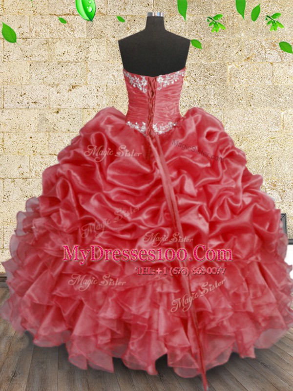 Smart Organza Sleeveless Floor Length 15th Birthday Dress and Beading and Appliques and Ruffles and Ruching
